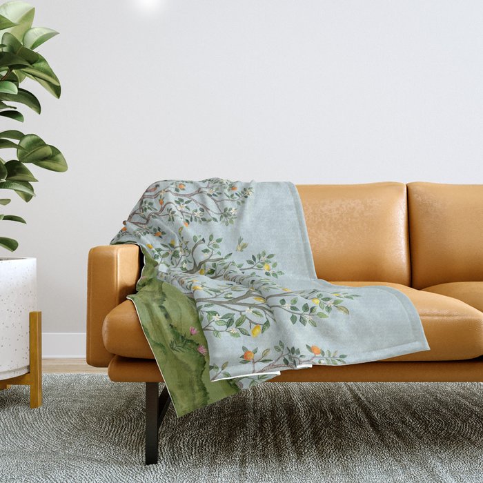 Chinoiserie Citrus Grove Mural Multicolor Throw Blanket Gallery Image 1