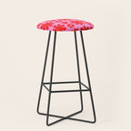 Preppy Pink and Red Scandi Floral Grid Retro Flower Pattern Stool Gallery Image 1