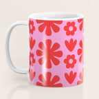 Preppy Pink and Red Scandi Floral Grid Retro Flower Pattern Coffee Mug Gallery Image 3