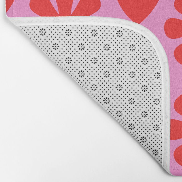 Preppy Pink and Red Scandi Floral Grid Retro Flower Pattern Bath Mat Gallery Image 2