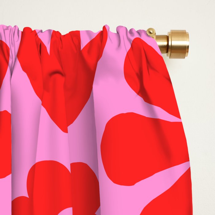 Preppy Pink and Red Scandi Floral Grid Retro Flower Pattern Window Curtain Gallery Image 2