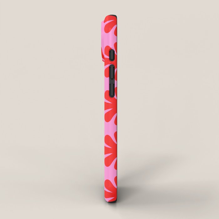 Preppy Pink and Red Scandi Floral Grid Retro Flower Pattern iPhone Case Gallery Image 2