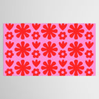 Preppy Pink and Red Scandi Floral Grid Retro Flower Pattern Tablecloth Gallery Image 2