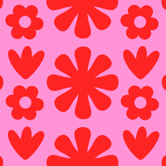 Preppy Pink and Red Scandi Floral Grid Retro Flower Pattern Coffee Mug Gallery Image 2