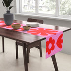 Preppy Pink and Red Scandi Floral Grid Retro Flower Pattern Table Runner Gallery Image 2