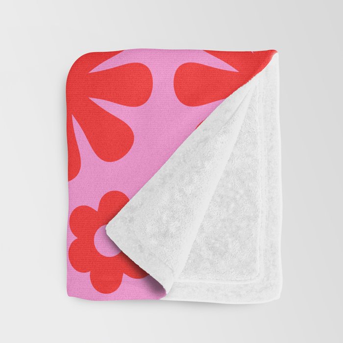 Preppy Pink and Red Scandi Floral Grid Retro Flower Pattern Throw Blanket Gallery Image 3