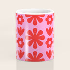 Preppy Pink and Red Scandi Floral Grid Retro Flower Pattern Coffee Mug Gallery Image 4