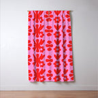 Preppy Pink and Red Scandi Floral Grid Retro Flower Pattern Window Curtain Gallery Image 3