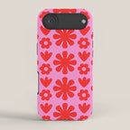 Preppy Pink and Red Scandi Floral Grid Retro Flower Pattern iPhone Case Gallery Image 2