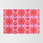 Preppy Pink and Red Scandi Floral Grid Retro Flower Pattern Rug Gallery Image 2