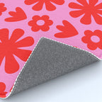 Preppy Pink and Red Scandi Floral Grid Retro Flower Pattern Rug Gallery Image 4