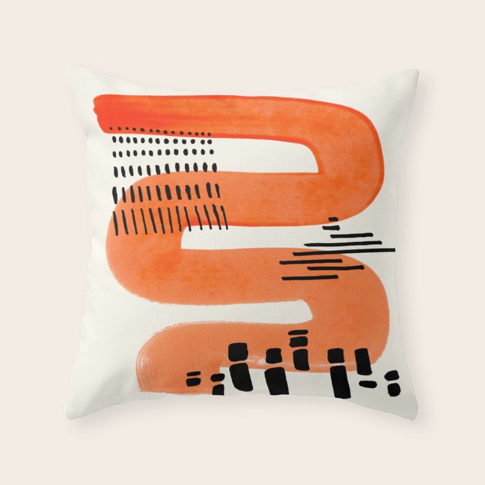 Mid Century Modern abstract Minimalist Fun Colorful Shapes Patterns Orange Watercolor Wiggle Stroke Throw Pillow Gallery Image 6