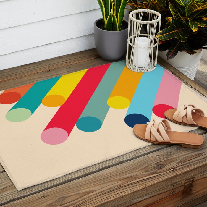 Retro Mid Century Beams | Bauhaus Geometric Pattern Outdoor Rug Gallery Image 2