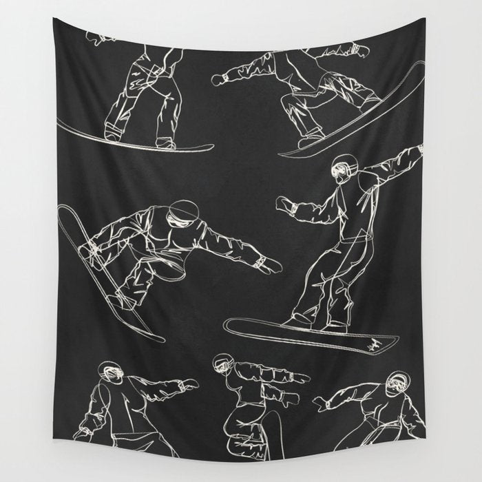 Minimal Snowboarders Line Art 1 Wall Tapestry Gallery Image 4