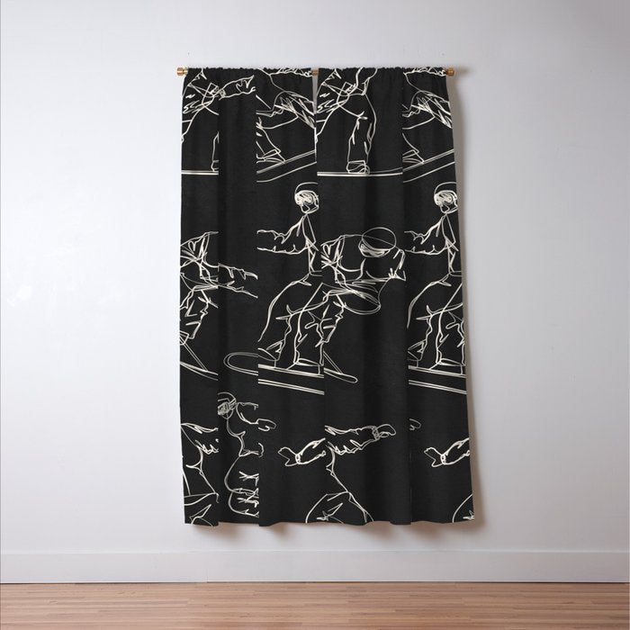 Minimal Snowboarders Line Art 1 Window Curtain Gallery Image 3