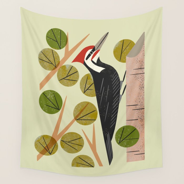 Woodpecker In Aspen Tree Wall Tapestry Gallery Image 4