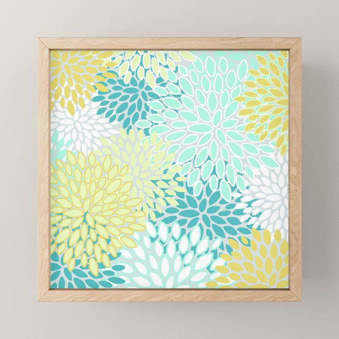 Floral Prints, Teal, Turquoise and Yellow Mini Art Print Gallery Image 1