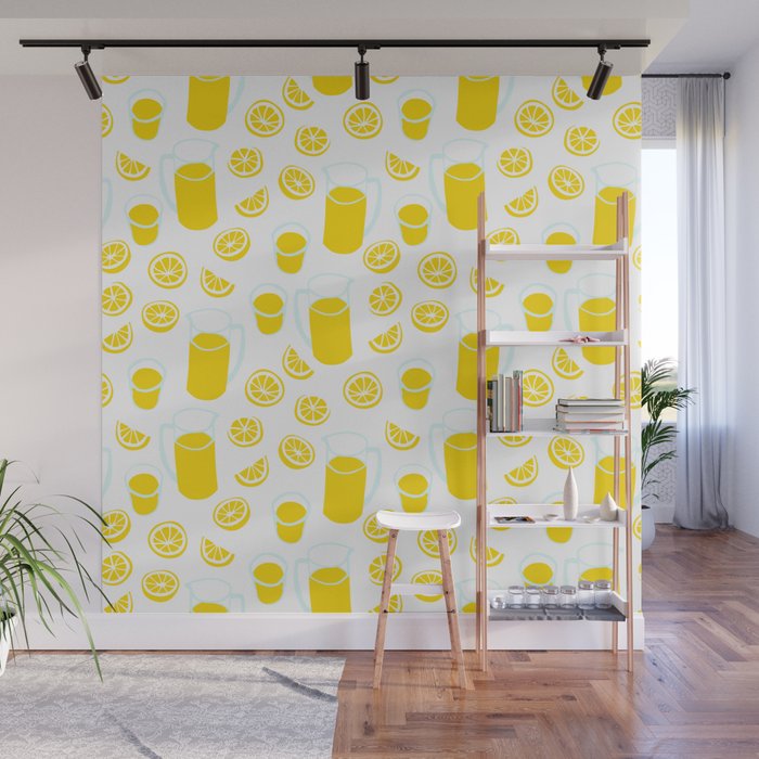 Fresh lemonade fruit drink cartoon pattern Wall Mural Gallery Image 1