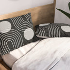 Mid Century Modern Geometric 109 in Black and White (Rainbow and Sun Abstraction) Pillow Sham Gallery Image 2