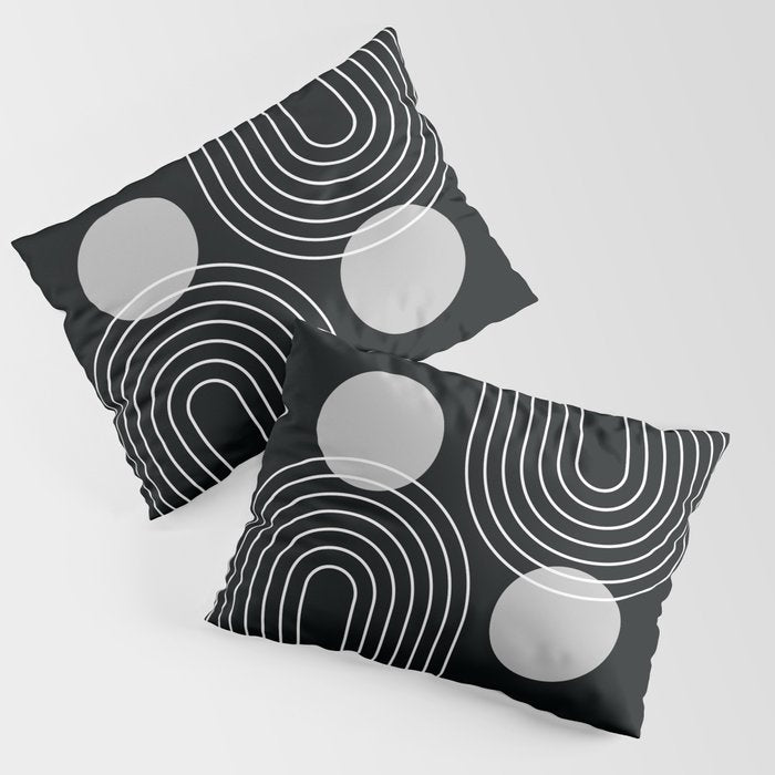 Mid Century Modern Geometric 109 in Black and White (Rainbow and Sun Abstraction) Pillow Sham Gallery Image 3