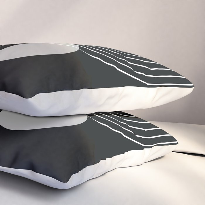 Mid Century Modern Geometric 109 in Black and White (Rainbow and Sun Abstraction) Pillow Sham Gallery Image 3