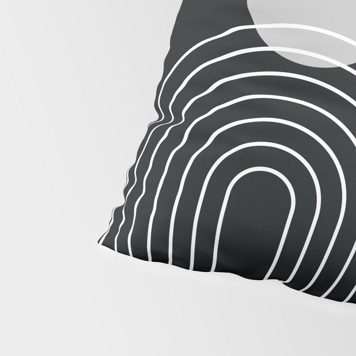 Mid Century Modern Geometric 109 in Black and White (Rainbow and Sun Abstraction) Pillow Sham Gallery Image 4