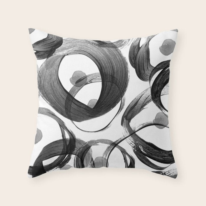 Modern abstract black white hand painted brushstrokes Throw Pillow Gallery Image 1