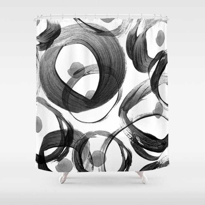Modern abstract black white hand painted brushstrokes Shower Curtain Gallery Image 1