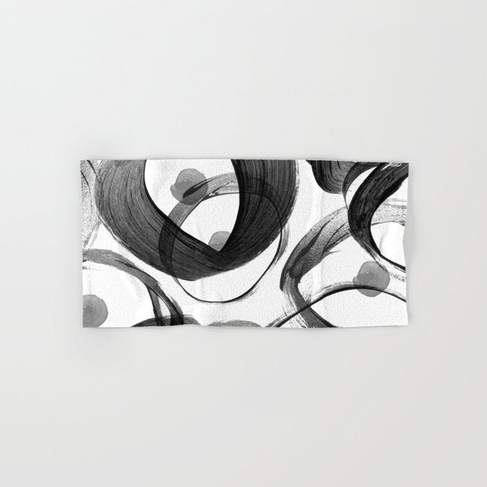 Modern abstract black white hand painted brushstrokes Bath Towel Gallery Image 1