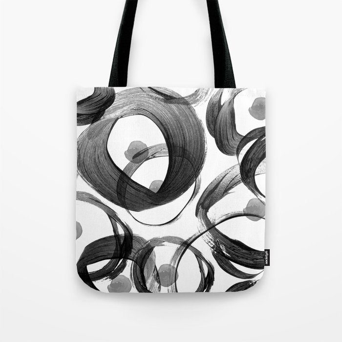 Modern abstract black white hand painted brushstrokes Tote Bag Gallery Image 1