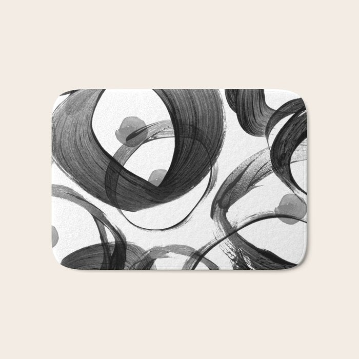 Modern abstract black white hand painted brushstrokes Bath Mat Gallery Image 1