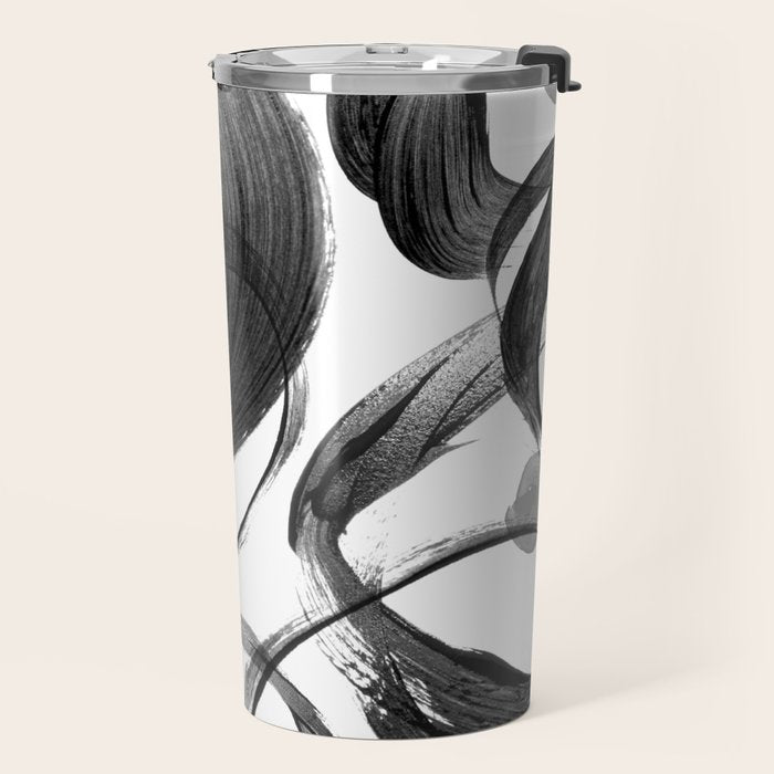 Modern abstract black white hand painted brushstrokes Travel Mug Gallery Image 2