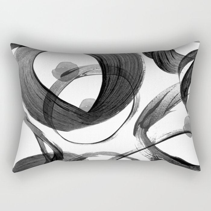 Modern abstract black white hand painted brushstrokes Rectangular Pillow Gallery Image 1