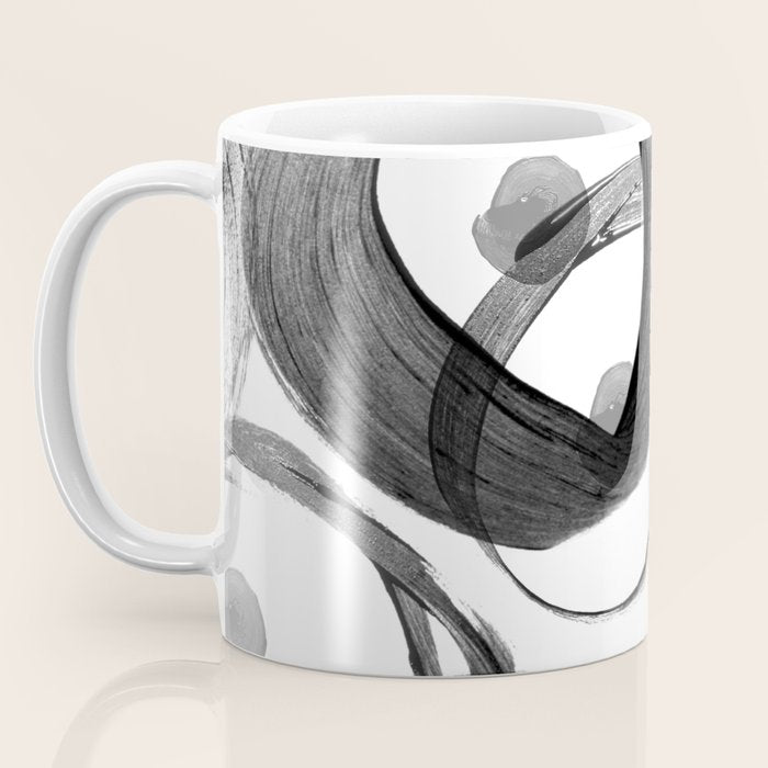 Modern abstract black white hand painted brushstrokes Coffee Mug Gallery Image 3