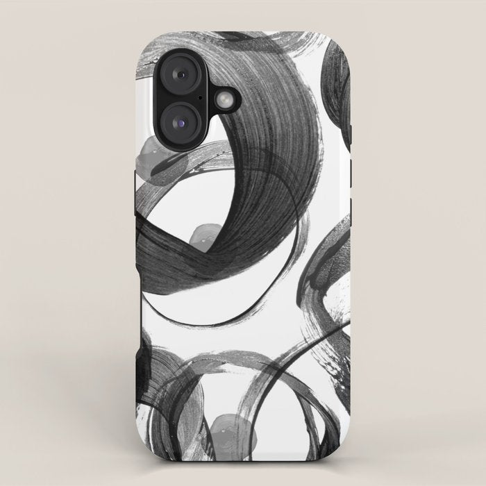 Modern abstract black white hand painted brushstrokes iPhone Case Gallery Image 1