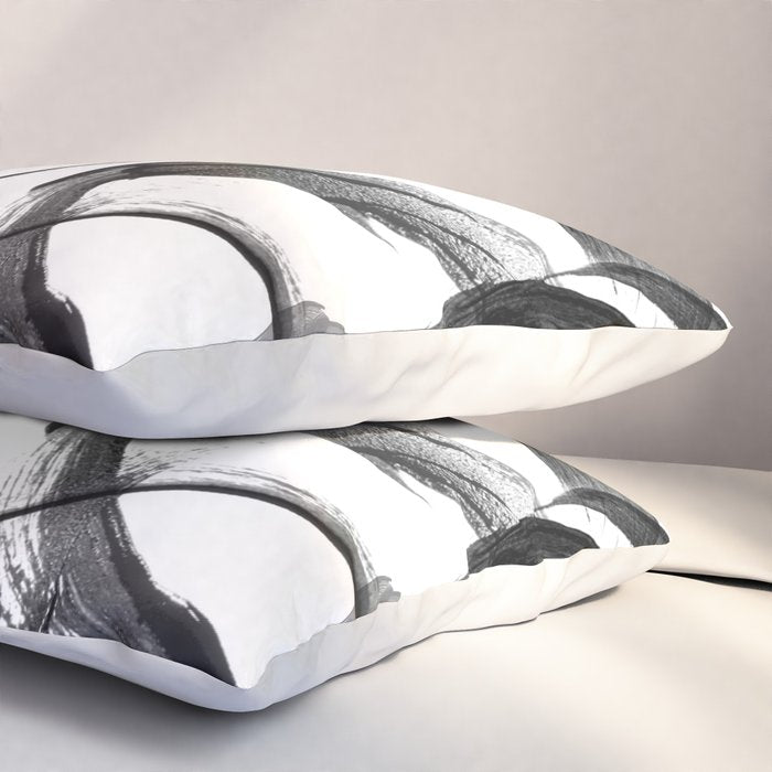 Modern abstract black white hand painted brushstrokes Pillow Sham Gallery Image 3