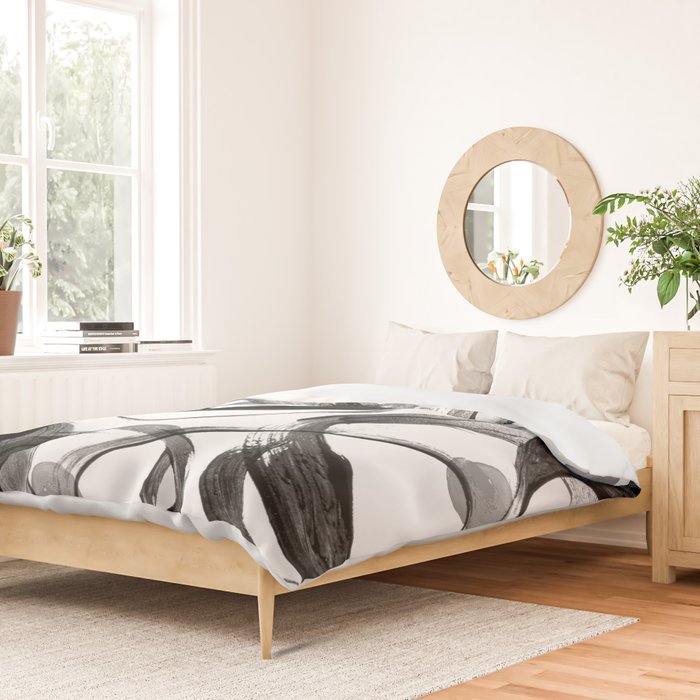 Modern abstract black white hand painted brushstrokes Duvet Cover Gallery Image 2