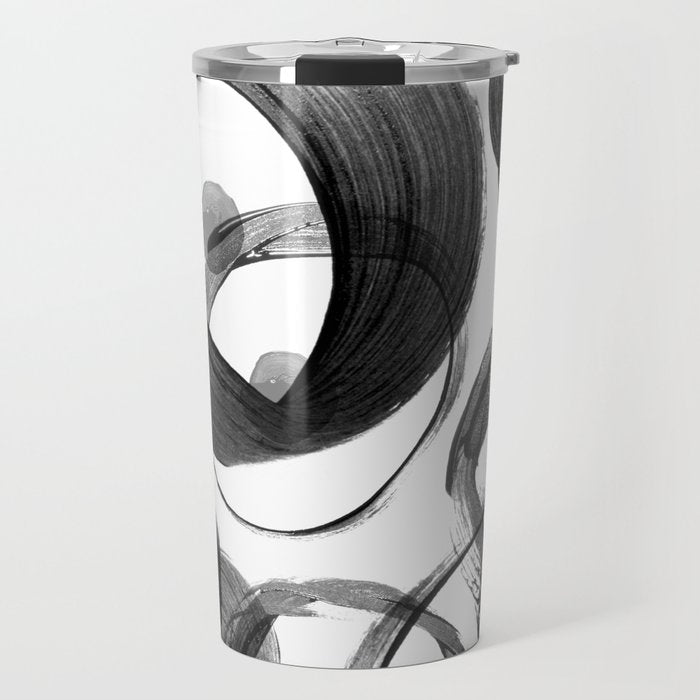 Modern abstract black white hand painted brushstrokes Travel Mug Gallery Image 1