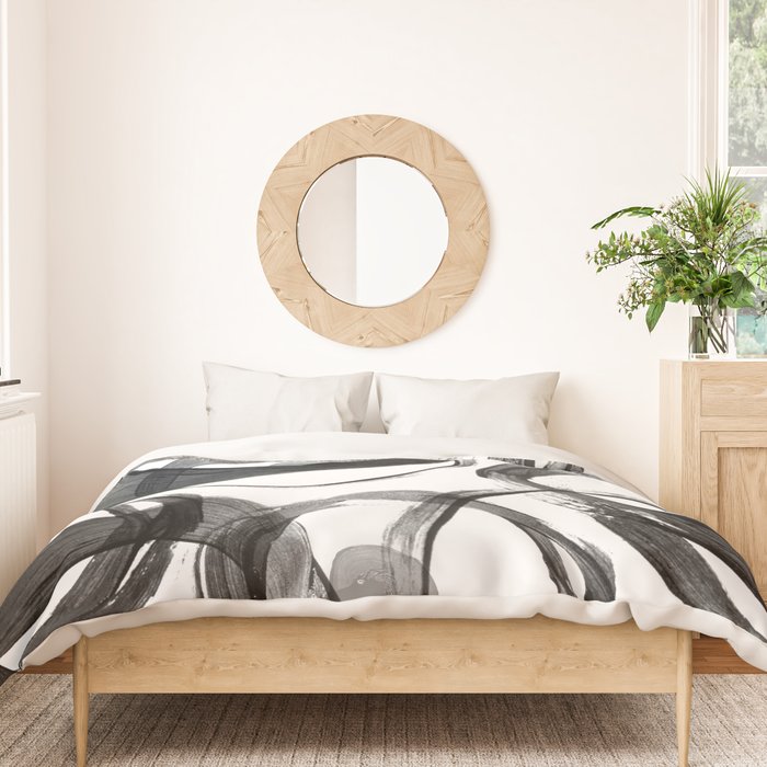 Modern abstract black white hand painted brushstrokes Duvet Cover Gallery Image 3