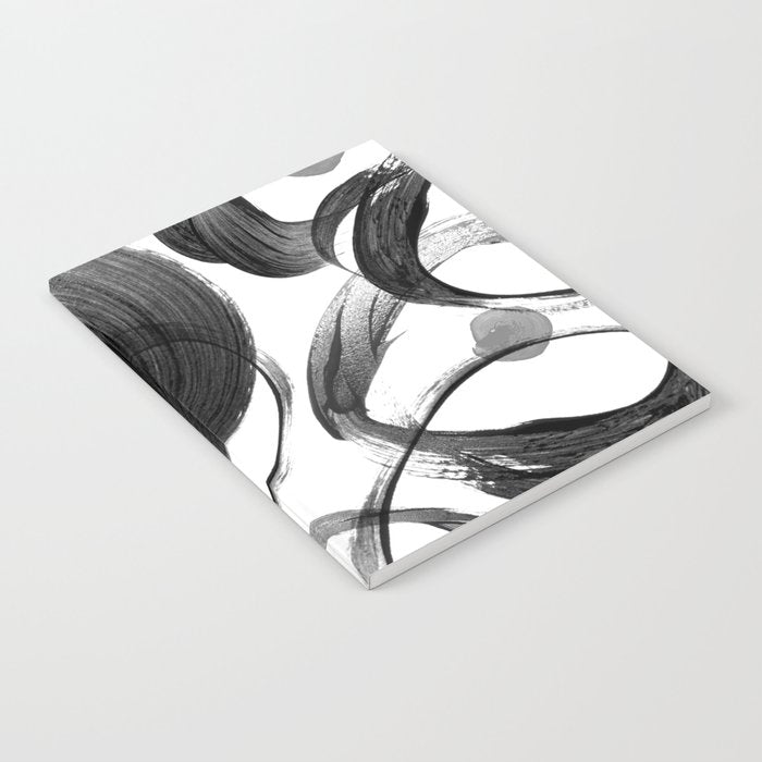 Modern abstract black white hand painted brushstrokes Notebook Gallery Image 2
