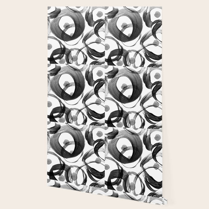 Modern abstract black white hand painted brushstrokes Wallpaper Gallery Image 2