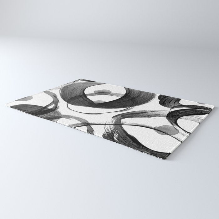 Modern abstract black white hand painted brushstrokes Rug Gallery Image 3