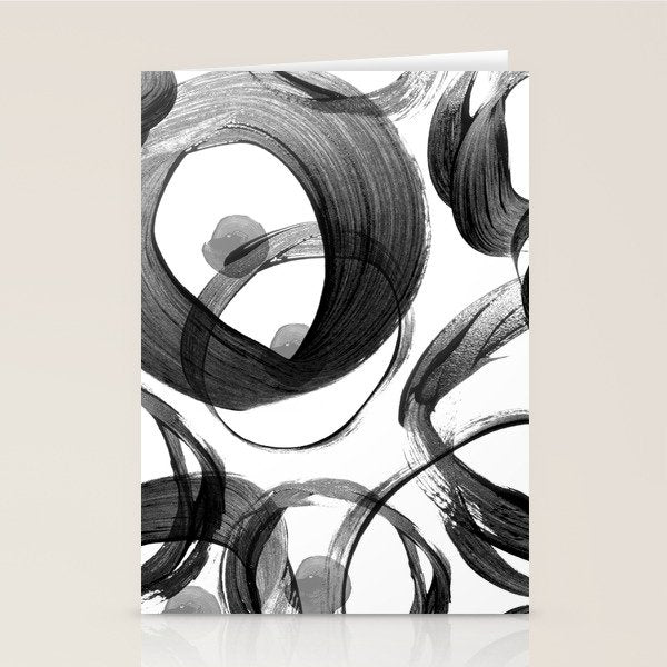 Modern abstract black white hand painted brushstrokes Stationery Card Gallery Image 2