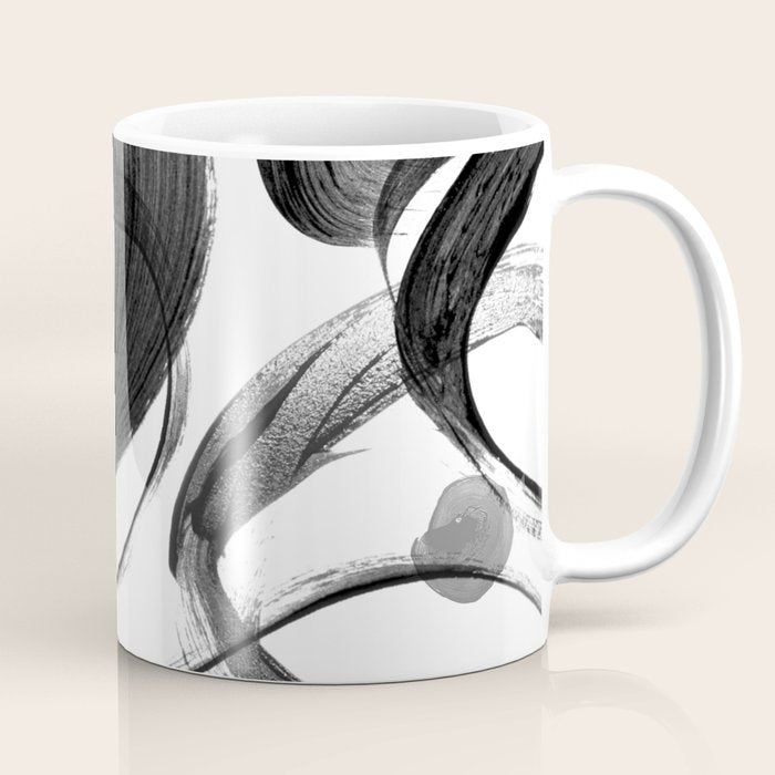 Modern abstract black white hand painted brushstrokes Coffee Mug Gallery Image 1