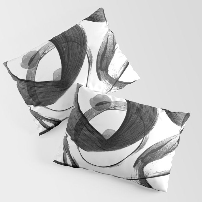 Modern abstract black white hand painted brushstrokes Pillow Sham Gallery Image 1