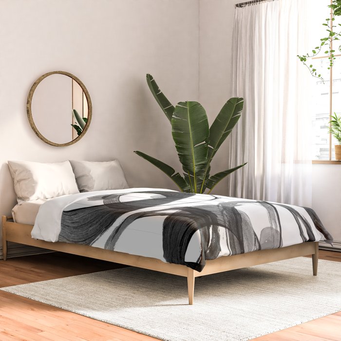 Modern abstract black white hand painted brushstrokes Comforter Gallery Image 2