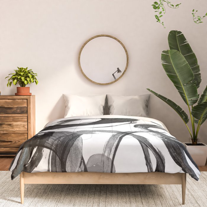 Modern abstract black white hand painted brushstrokes Comforter Gallery Image 3