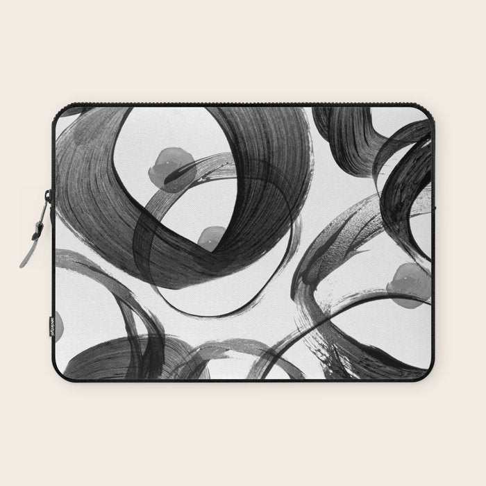 Modern abstract black white hand painted brushstrokes Laptop Sleeve Gallery Image 1