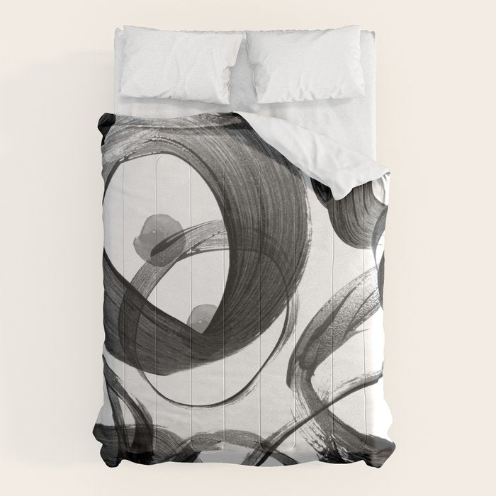 Modern abstract black white hand painted brushstrokes Comforter Gallery Image 6