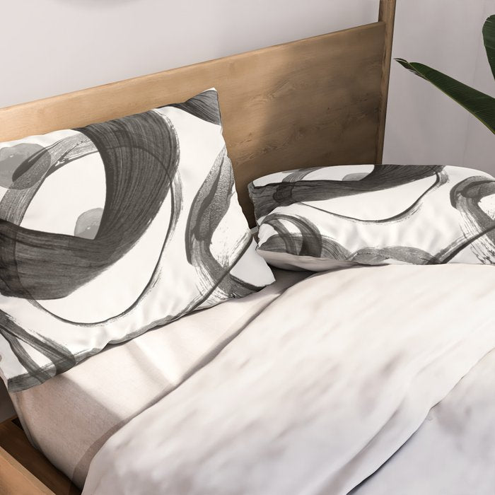Modern abstract black white hand painted brushstrokes Pillow Sham Gallery Image 2